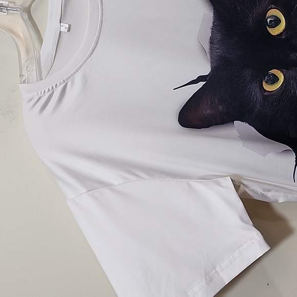 Black cat graphic short sleeve polyester t-shirt men's size small - Picture 8 of 9